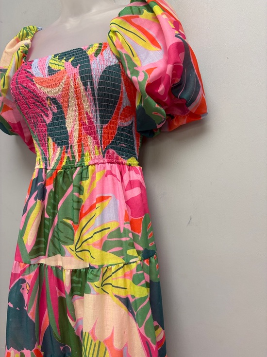 ✨ Crystal Doll Tropical Puff Sleeve Smocked Tiered Midi Dress | Size XL - Picture 3 of 12